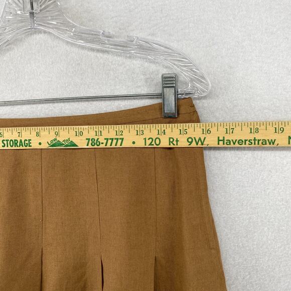 AGNES B Skirt 40 Linen Pleated Side Zip Button A-Linen Brown FRANCE - Picture 6 of 8